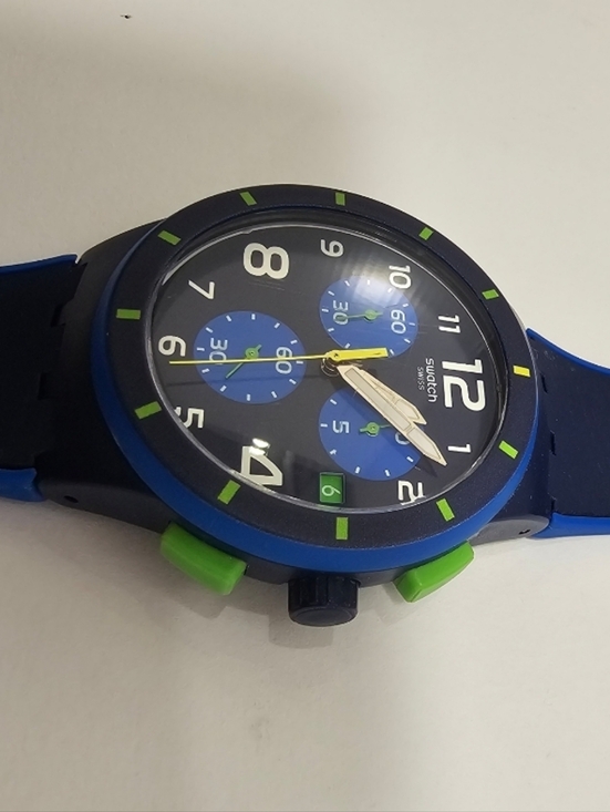 Swatch Navy Blue Sport Watch with Lime Green Accents main image 6